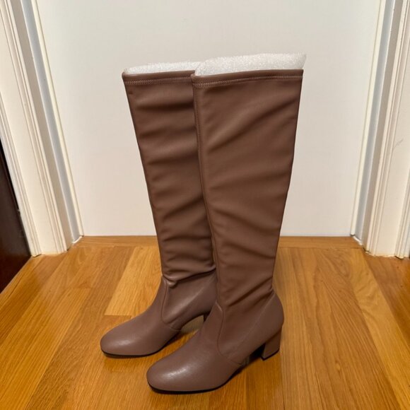 Stuart Weitzman Frannie Leather Knee-High Boots 6.5 Taupe - Picture 1 of 6